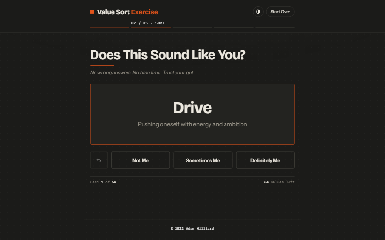 Value Sort Exercise screenshot